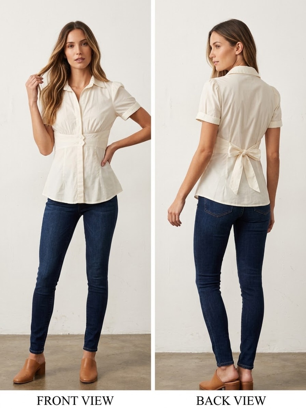 BCBGMAXAZRIA Ivory Tie Back Puff Sleeve Blouse Tunic XS